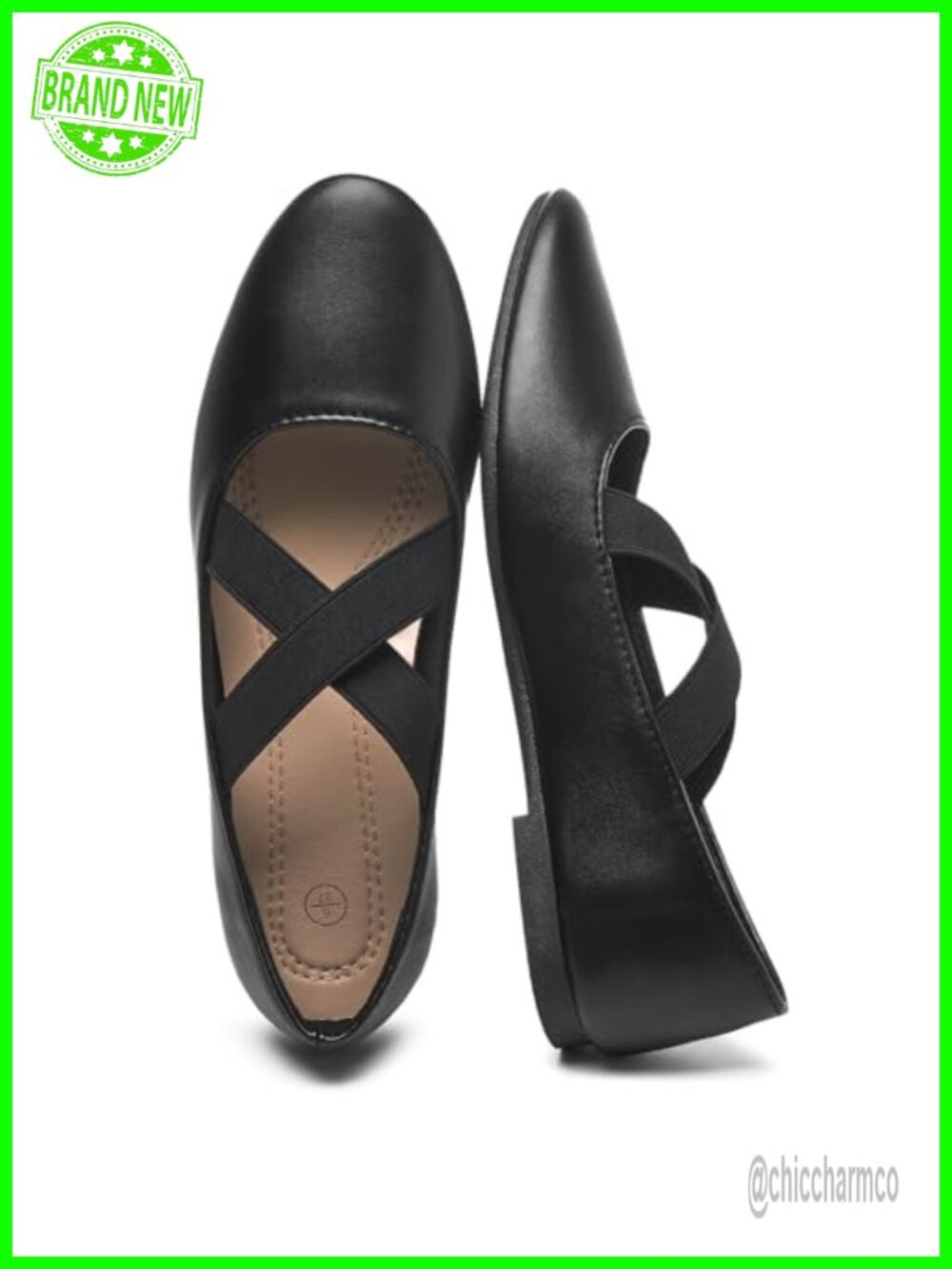 Women's Ballet Mary Jane Flats Criss Cross Elastic Strap Faux Leather
